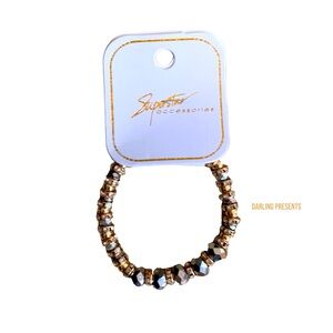 Superstar Beaded Crystal Stretch Bracelet Unisex Color Gold Size OS